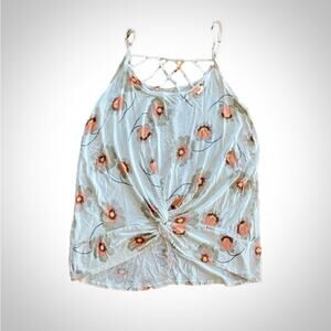 Maurices Floral Twist Hem White Spaghetti Strap Tank Top Blouse Womens XLarge